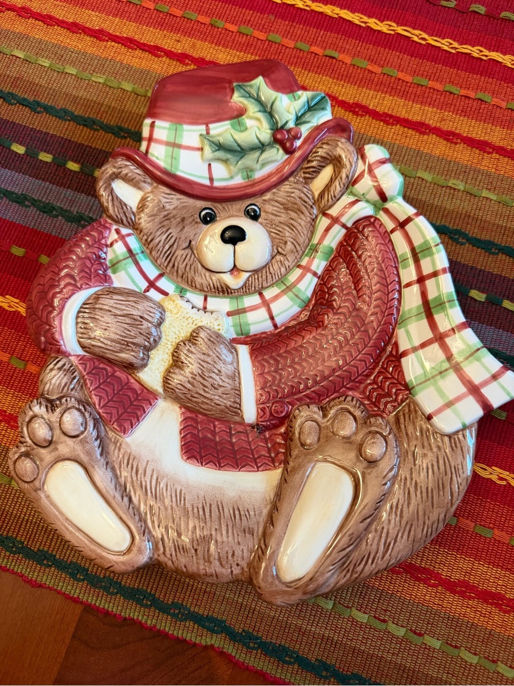 Fitz and Floyd Red Plaid Bear snack dish